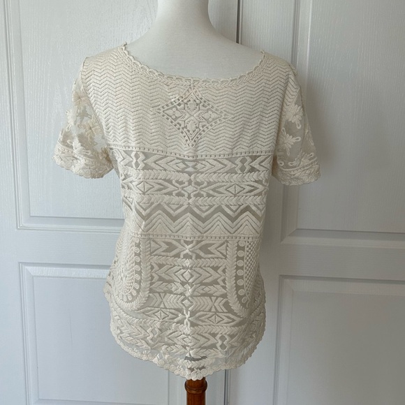 Anthropologie Meadow Rue Cream Lace Sheer Blouse - Picture 3 of 4